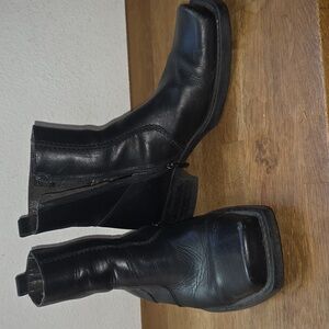 Aldo Black Leather Square-Toe Boots